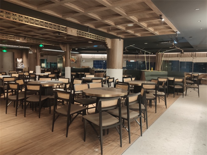 行運龍鳳茶樓茶餐廳大理石餐桌實(shí)木靠背椅
